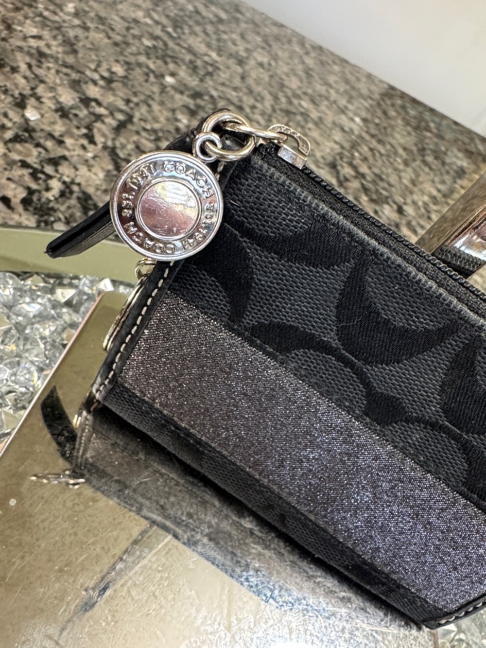 Coach Black Signature Card Case with Metallic Stripe card holder - Picture 2 of 14